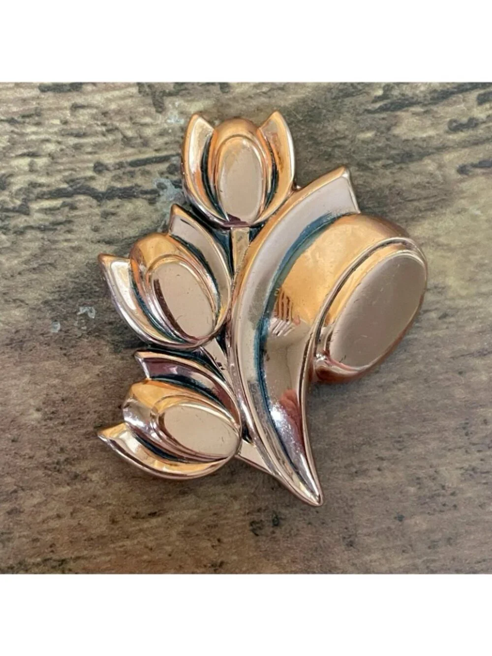 Vintage 60s Matisse Renoir Copper Tulip Brooch Modernist Floral Pin MCM Jewelry